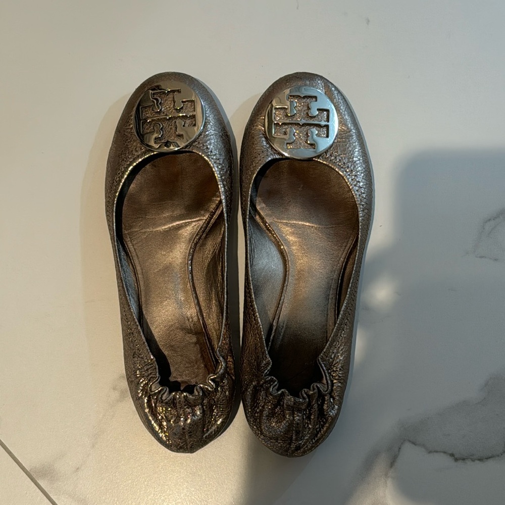 Tory Burch Reva Flats Metalic Leather sz 9.5